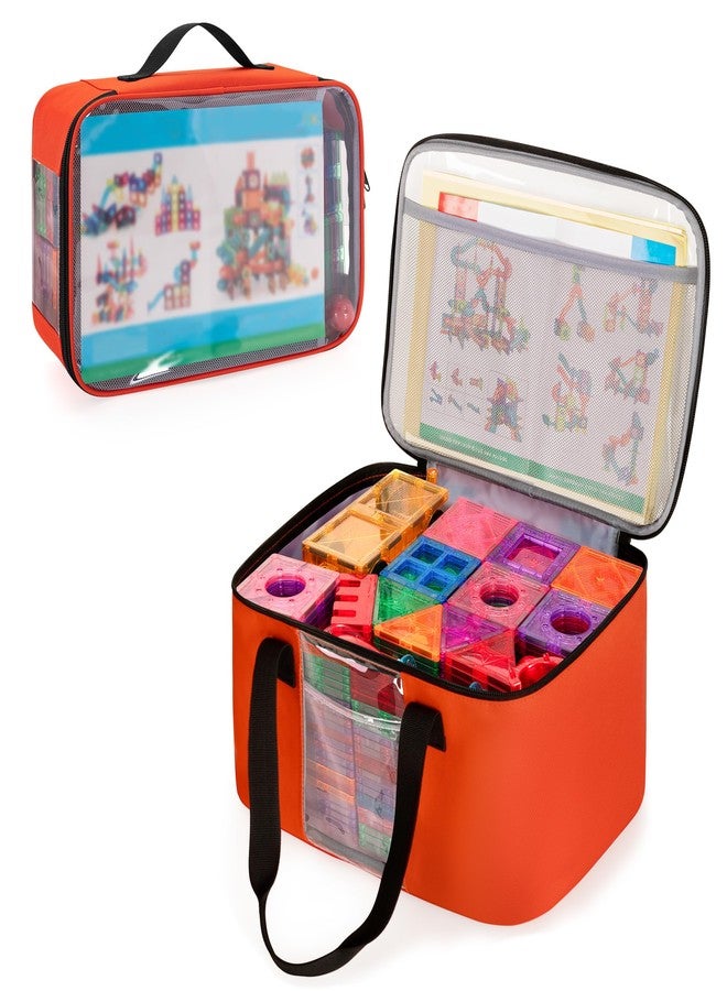 Rexmica 2pcs Storage Organizer Bag for Magnetic Building Tiles, Magnetic Block Tiles Travel Case with Visible Top, Toy Storage Bag for Construction Building Toy, Interlocking Blocks - Image 1